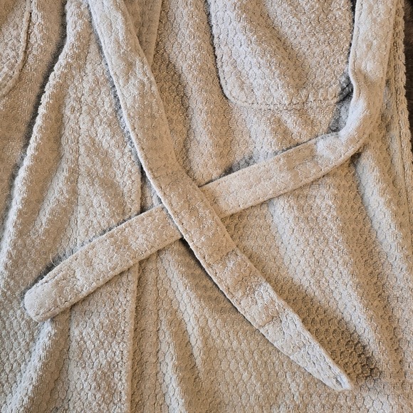 Pottery Barn Women Gray Cotton Waffle Weave Bath Robe Shawl Collar Small Turkey - Picture 8 of 16